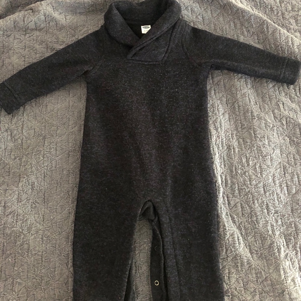 Navy shawl collar sweater knit one piece